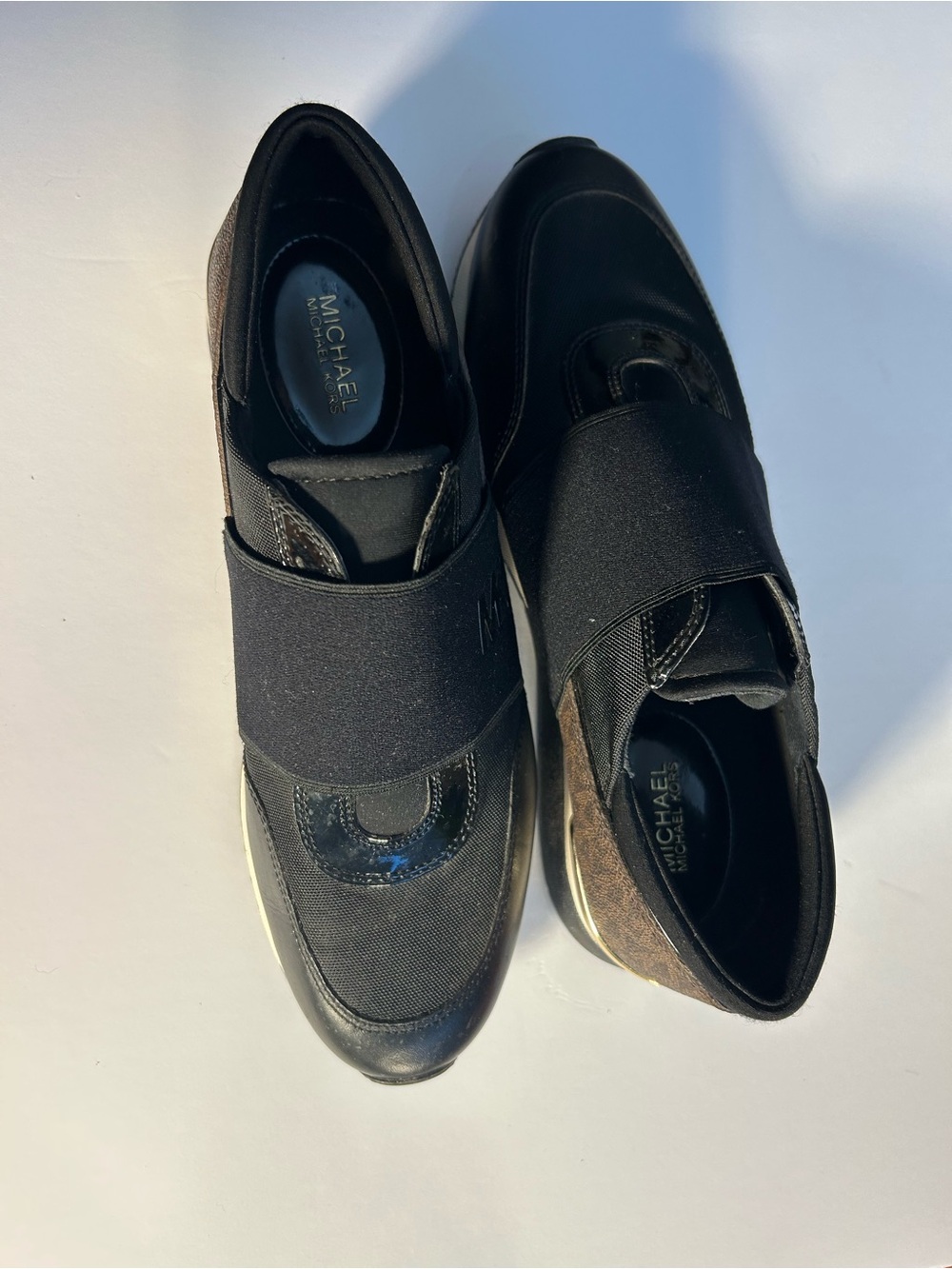 Michael Kors Black Slip-On Women's Loafers with Brown Accents